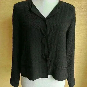 Eileen Fisher 100% Silk Quilted Button Down Blouse Cardigan.